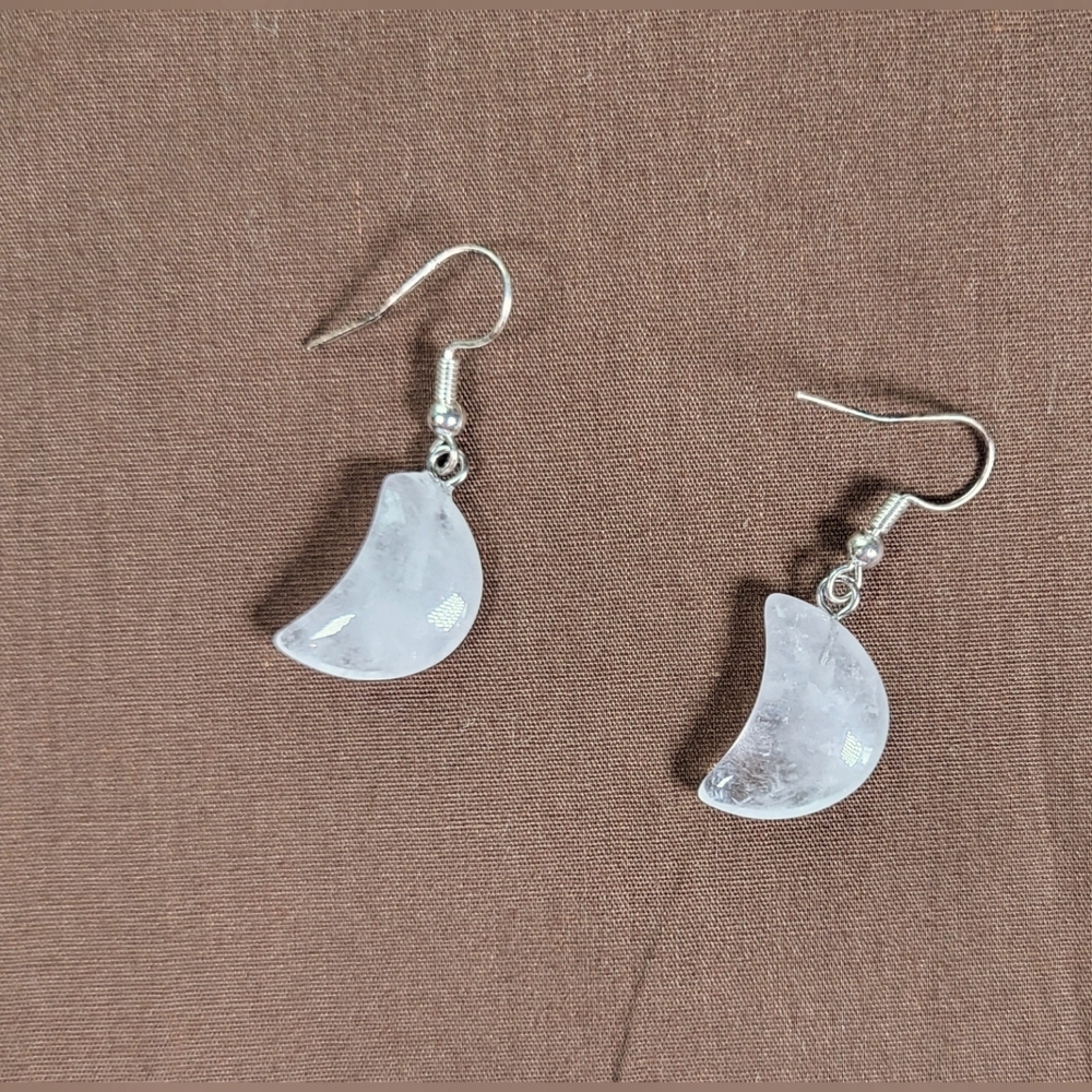 White Crescent Moon Dangle Earrings - Pierced | Celestial-Inspired Jewelry - Picture 4 of 5